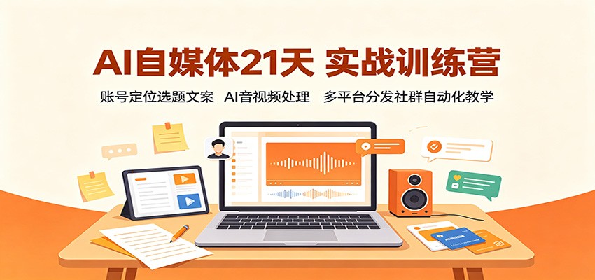 AI自媒体21天实战训练营：账号定位选题文案，AI音视频处理，多平台分发社群自动化教学-紫橙资源网