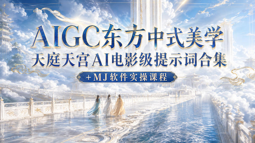 AIGC东方中式美学天庭天宫AI电影级提示词合集+MJ软件实操课程-紫橙资源网