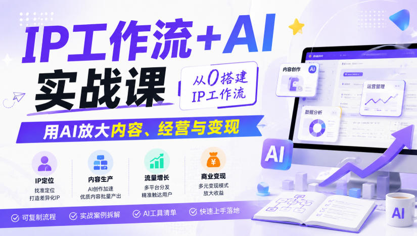 IP工作流+AI实战课,从0搭建IP工作流,用AI放大内容、经营与变现-紫橙资源网