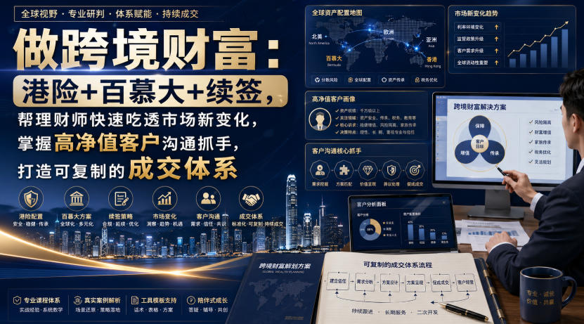 做跨境财富：港险+百慕大+续签，帮理财师快速吃透市场新变化，掌握高净值客户沟通抓手，打造可复制的成交体系-紫橙资源网