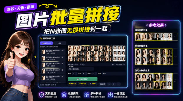 图片批量拼接，把N张图无损拼接到一起，支持横向、竖向、自定义等功能-紫橙资源网
