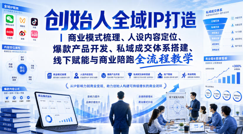 创始人全域IP打造｜商业模式梳理、人设内容定位、爆款产品开发、私域成交体系搭建、线下赋能与商业陪跑全流程教学-紫橙资源网