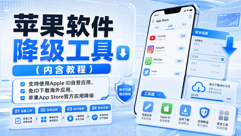苹果软件降级工具（内含教程），支持使用Apple ID自签应用、免ID下载海外应用、苹果App Store官方应用降级等-紫橙资源网