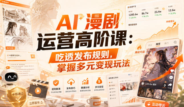 AI漫剧运营高阶课：吃透发布规则，掌握多元变现玩法-紫橙资源网
