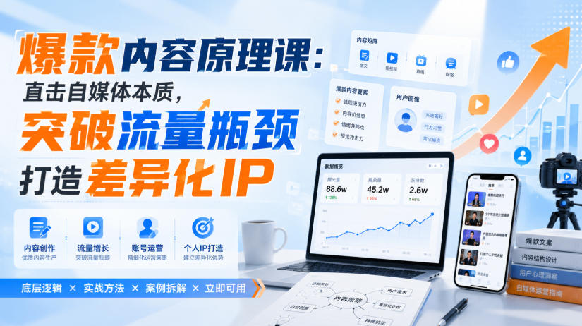 爆款内容原理课：直击自媒体本质，突破流量瓶颈打造差异化IP-紫橙资源网