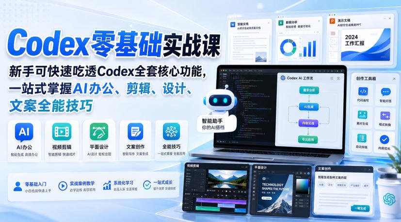 Codex零基础实战课，新手可快速吃透Codex全套核心功能，一站式掌握AI办公、剪辑、设计、文案全能技巧-紫橙资源网