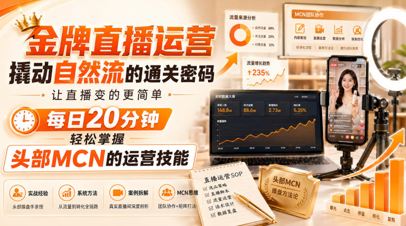 金牌直播运营撬动自然流的通关密码,让直播变的更简单,每日20分钟,轻松掌握头部MCN的运营技能-紫橙资源网