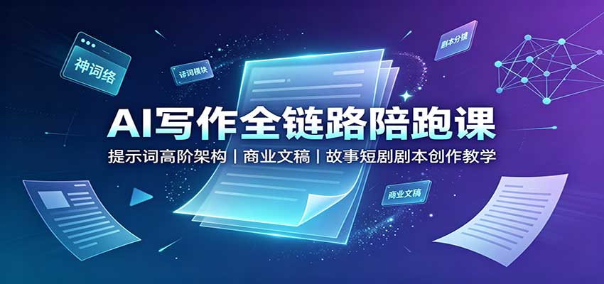 AI写作全链路陪跑课：提示词高阶架构，商业文稿，故事短剧剧本创作教学-紫橙资源网