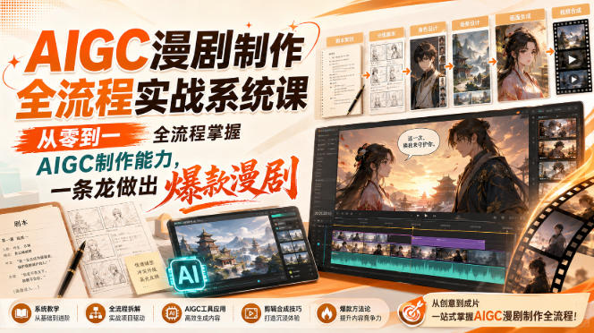 AIGC漫剧制作全流程实战系统课，从零到一全流程掌握AIGC制作能力，一条龙做出爆款漫剧-紫橙资源网