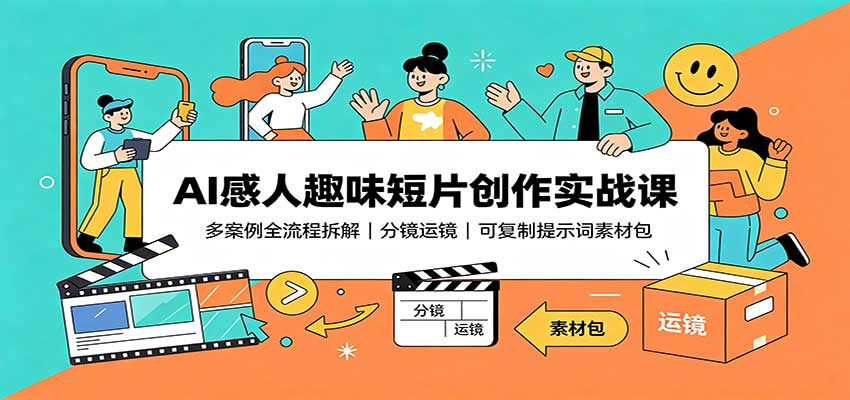 AI感人趣味短片创作实战课：多案例全流程拆解，分镜运镜，可复制提示词素材包-紫橙资源网