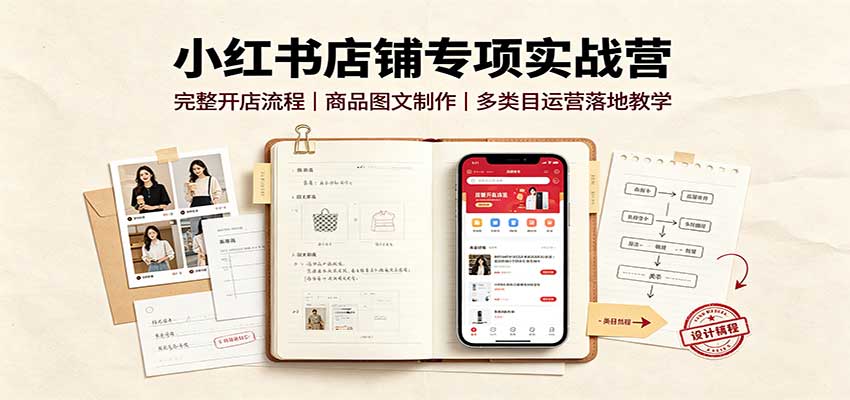 小红书店铺专项实战营：完整开店流程，商品图文制作，多类目运营落地教学-紫橙资源网