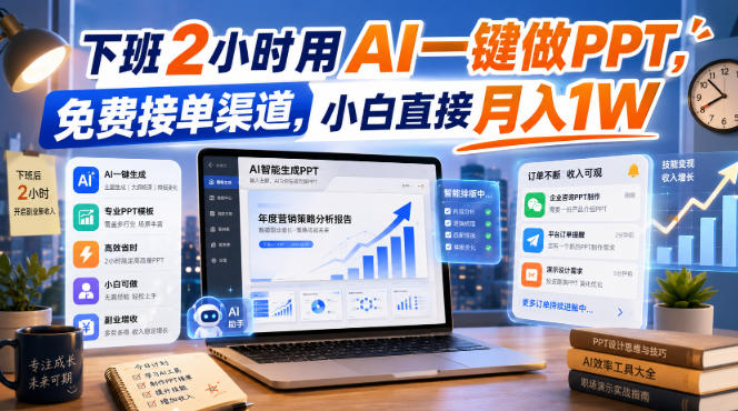 下班2小时用AI一键做PPT，免费接单渠道，小白直接月入1W-紫橙资源网