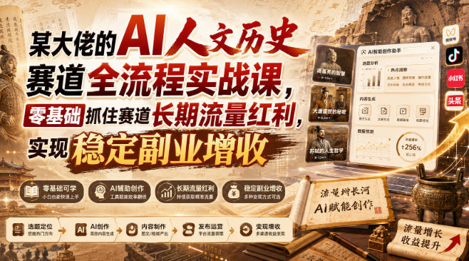 某大佬的AI人文历史赛道全流程实战课，零基础抓住赛道长期流量红利，实现稳定副业增收-紫橙资源网