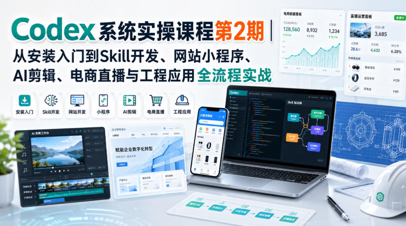Codex系统实操课程第2期｜从安装入门到Skill开发、网站小程序、AI剪辑、电商直播与工程应用全流程实战-紫橙资源网