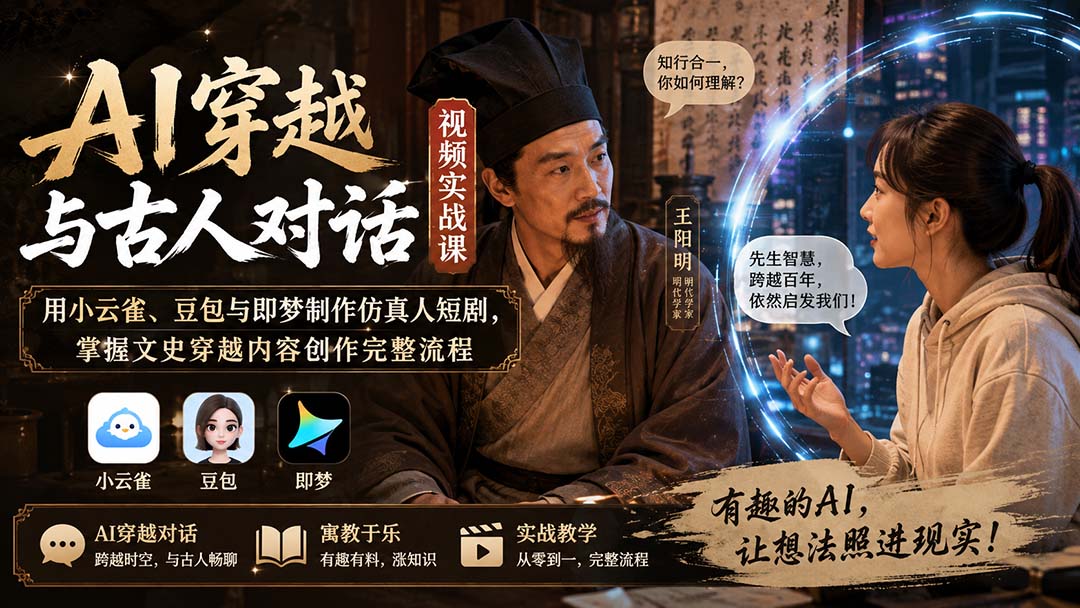AI穿越与古人对话视频实战课:用小云雀、豆包与即梦制作仿真人短剧,掌握文史穿越内容创作完整流程-紫橙资源网