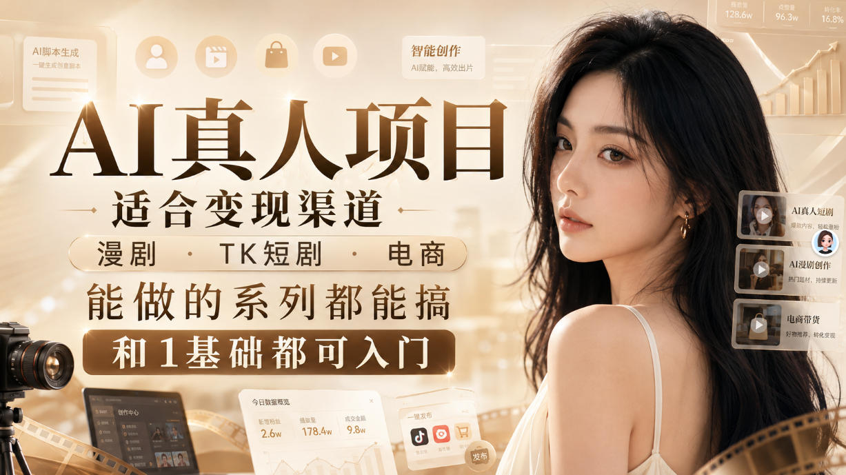 AI真人项目,适合变现渠道,漫剧,TK短剧,电商,能做的系列都能搞,0和1基础都可入门-紫橙资源网