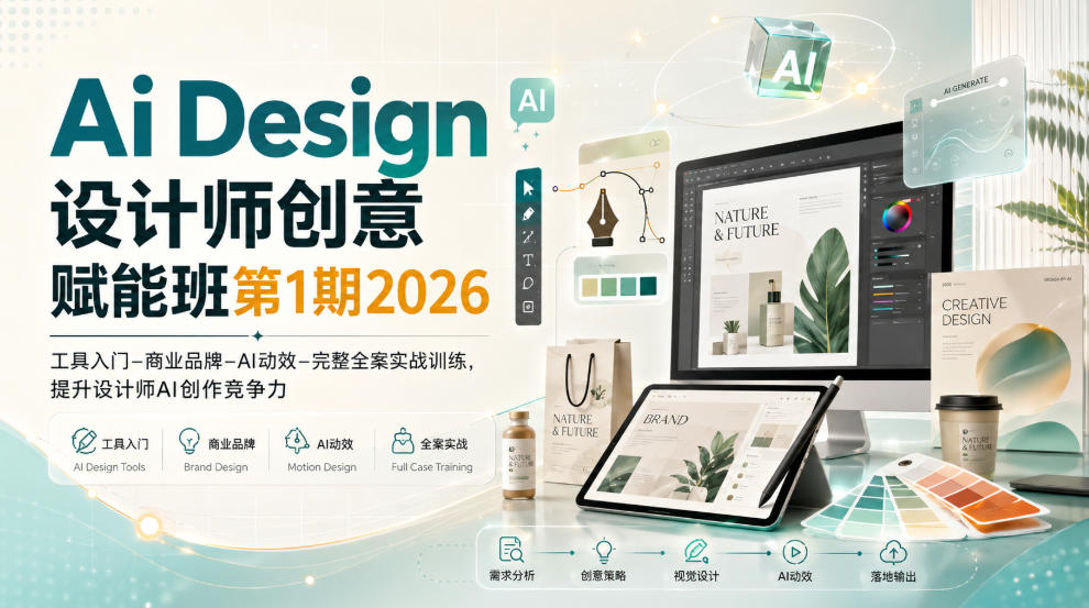 Ai Design设计师创意赋能班第1期2026|工具入门‑商业品牌‑AI动效‑完整全案实战训练,提升设计师AI创作竞争力-紫橙资源网