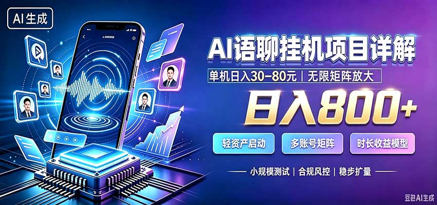 AI语聊挂机,日入800+,适用个人副业,工作室矩阵操作-紫橙资源网