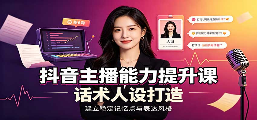 抖音主播能力提升课:账号底层逻辑,直播间搭建调试,话术人设打造全套教学-紫橙资源网