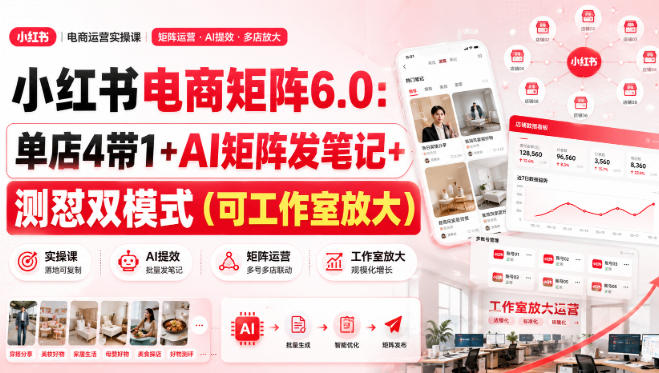 小红书电商矩阵6.0:单店4带1+AI矩阵发笔记+测怼双模式(可工作室放大)-紫橙资源网