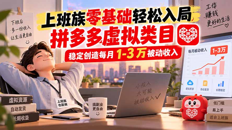 上班族零基础轻松入局，拼多多虚拟类目，稳定创造每月 1-3 万被动收入-紫橙资源网