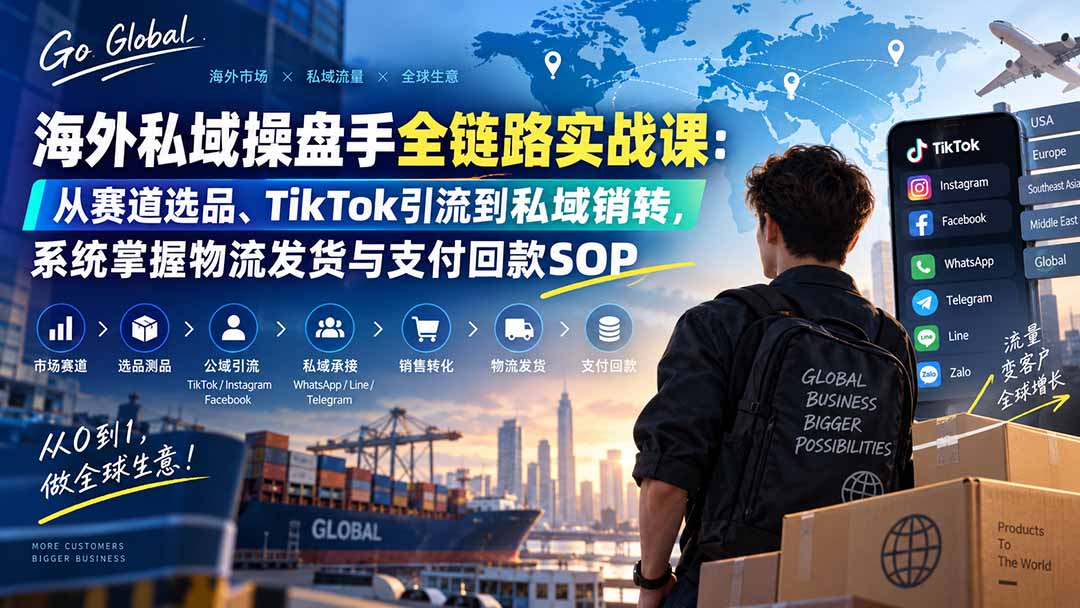 海外私域操盘手全链路实战课：从赛道选品、TikTok引流到私域销转，系统掌握物流发货与支付回款SOP-紫橙资源网