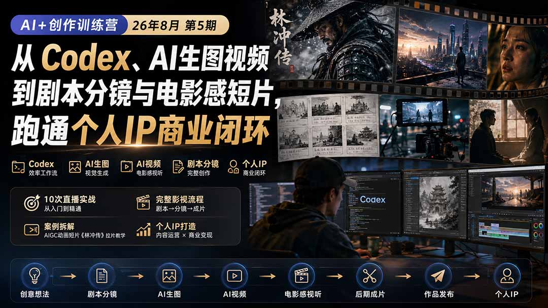 AI+创作训练营26年第5期-更新：从Codex、AI生图视频到剧本分镜与电影感短片，跑通个人IP商业闭环-紫橙资源网