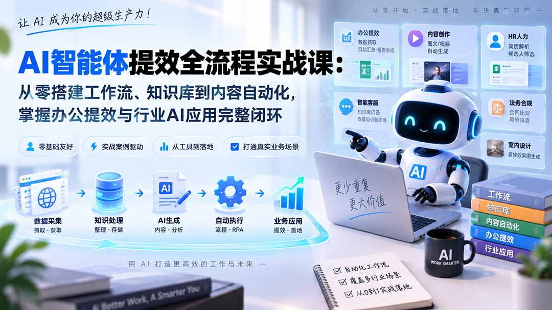 AI智能体提效全流程实战课:从零搭建工作流、知识库到内容自动化,掌握办公提效与行业AI应用完整闭环-紫橙资源网