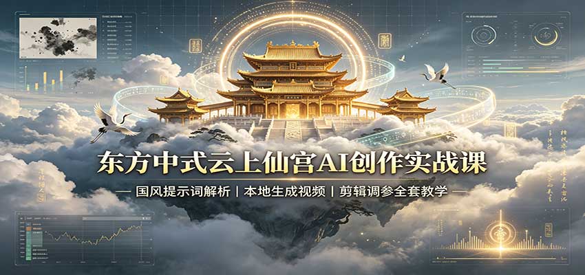 东方中式云上仙宫AI创作实战课:国风提示词解析,本地生成视频,剪辑调参全套教学-紫橙资源网