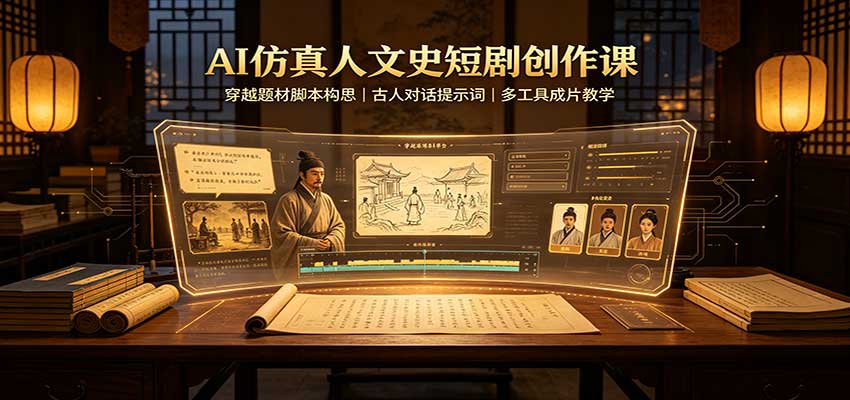 AI仿真人文史短剧创作课:穿越题材脚本构思,古人对话提示词,多工具成片教学-紫橙资源网