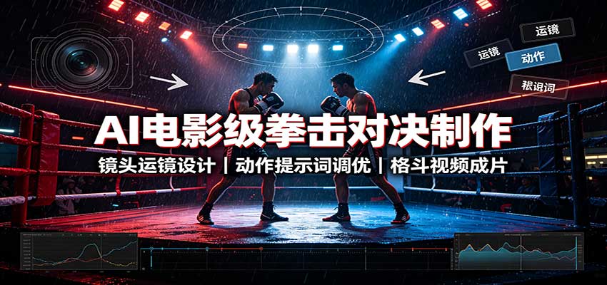 AI电影级拳击对决制作:镜头运镜设计,动作提示词调优,格斗视频成片-紫橙资源网