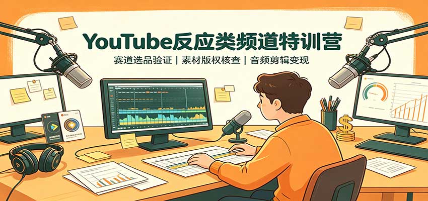 YouTube反应类频道特训营:赛道选品验证,素材版权核查,音频剪辑变现-紫橙资源网