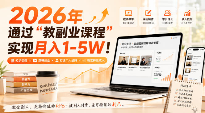 2026年通过“教副业课程”实现月入1-5W!毫无保留的全部教给你-紫橙资源网