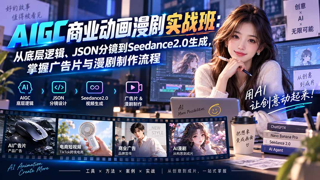 AIGC商业动画漫剧实战班-更新:从底层逻辑、JSON分镜到Seedance2.0生成,掌握广告片与漫剧制作流程-紫橙资源网