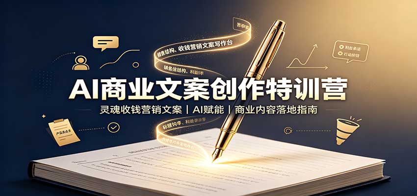 AI商业文案创作特训营:灵魂收钱营销文案,AI赋能,商业内容落地指南-紫橙资源网