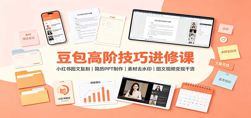 豆包高阶技巧进修课:小红书图文复刻,简历PPT制作,素材去水印,图文视频变现干货-紫橙资源网