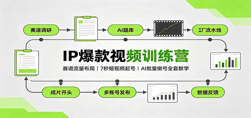 IP爆款视频训练营:赛道流量布局,7秒短视频起号,AI批量做号全套教学-紫橙资源网