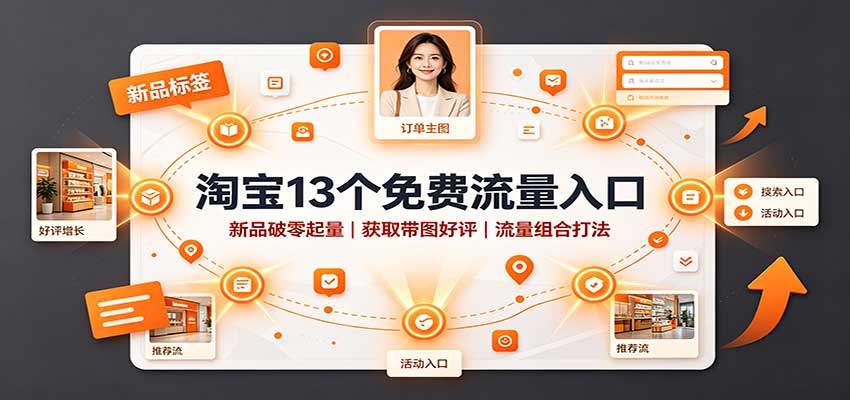 淘宝13个免费流量入口:新品破零起量,获取带图好评,流量组合打法-紫橙资源网