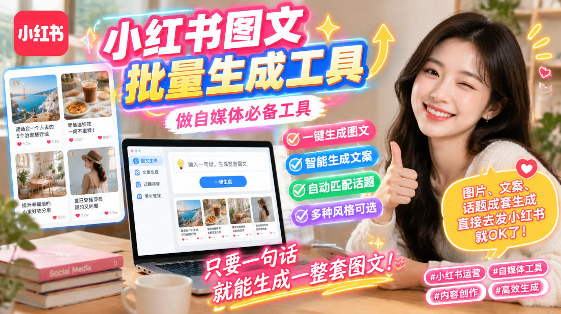 小红书图文批量生成工具,话题、文案、配图一键生成,直接发布,做自媒体必备工具-紫橙资源网