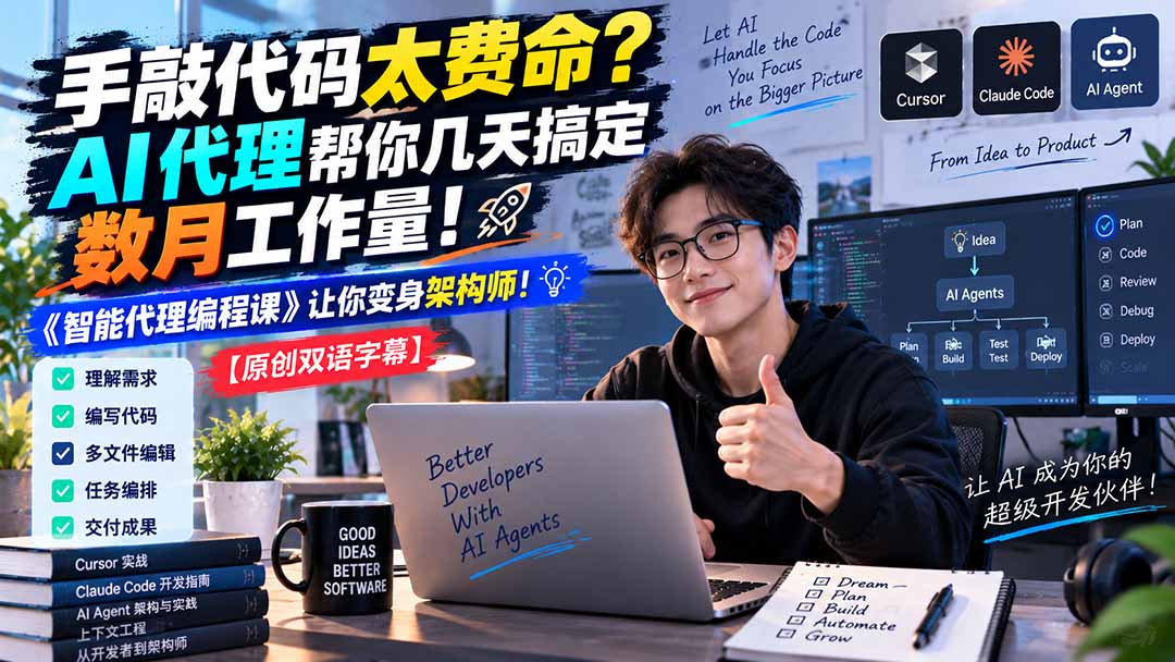 手敲代码太费命?AI 代理帮你几天搞定数月工作量!《智能代理编程课》让你变身架构师-紫橙资源网
