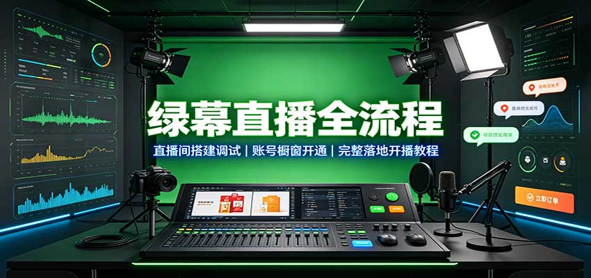 绿幕直播全流程:直播间搭建调试,账号橱窗开通,完整落地开播教程-紫橙资源网