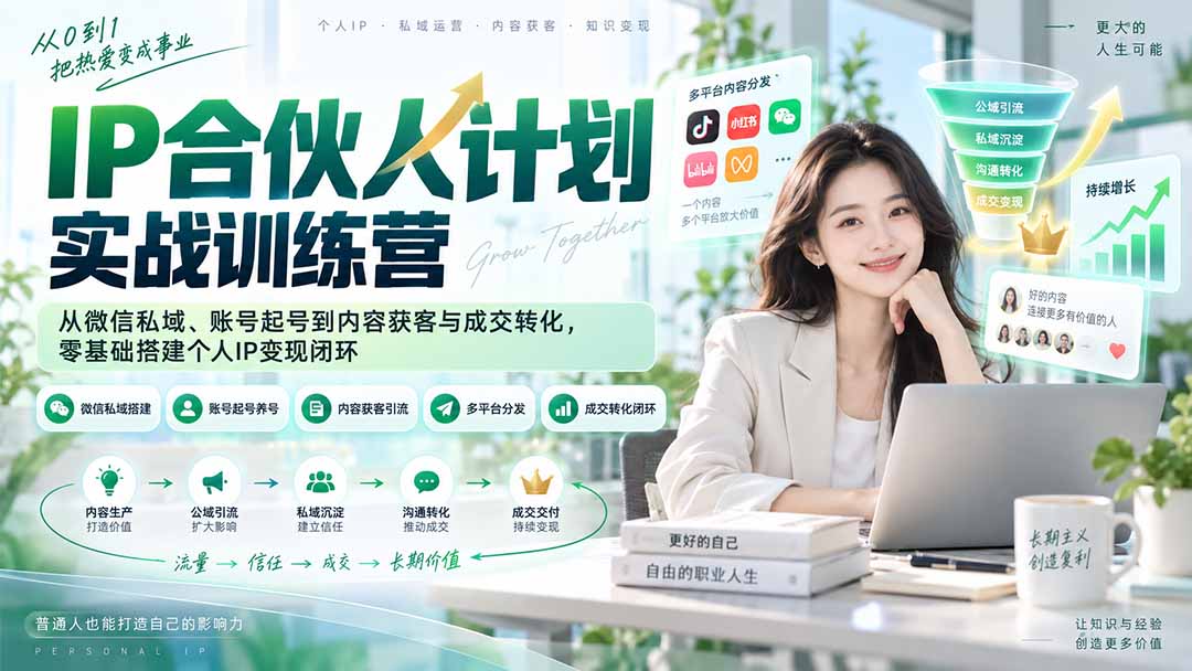 IP合伙人计划实战训练营-更新:从微信私域、账号起号到内容获客与成交转化,零基础搭建个人IP变现闭环-紫橙资源网