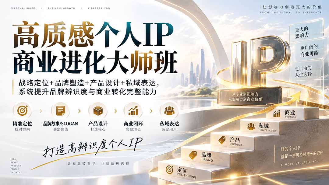 高质感个人IP商业进化大师班:战略定位+品牌塑造+产品设计+私域表达,系统提升品牌辨识度与商业转化完整能力-紫橙资源网