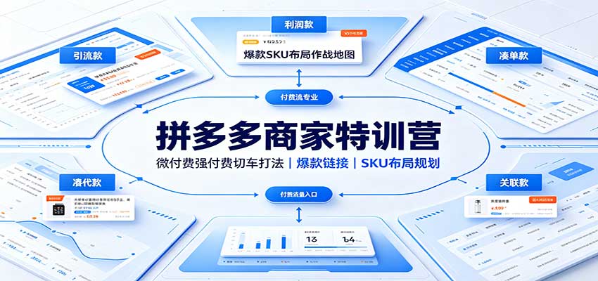 拼多多商家特训营:微付费强付费切车打法,爆款链接,SKU布局规划-紫橙资源网