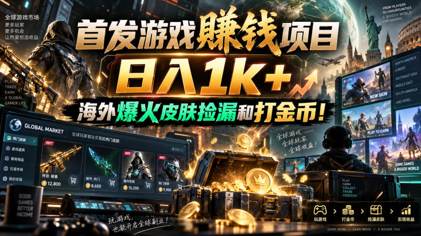 首发游戏賺钱项目,日入1k+,海外爆火皮肤捡漏和打金币!【揭秘】-紫橙资源网