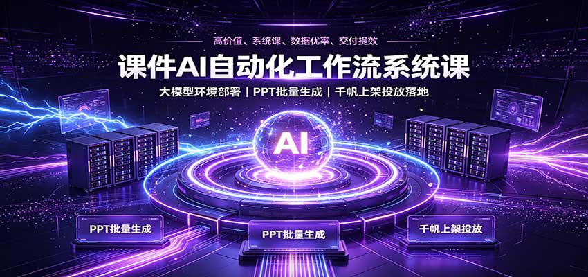 课件AI自动化工作流系统课:大模型环境部署,PPT批量生成,千帆上架投放落地-紫橙资源网