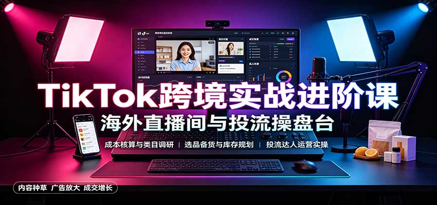 TikTok跨境实战进阶课:成本核算类目调研,选品备货,投流达人运营-紫橙资源网