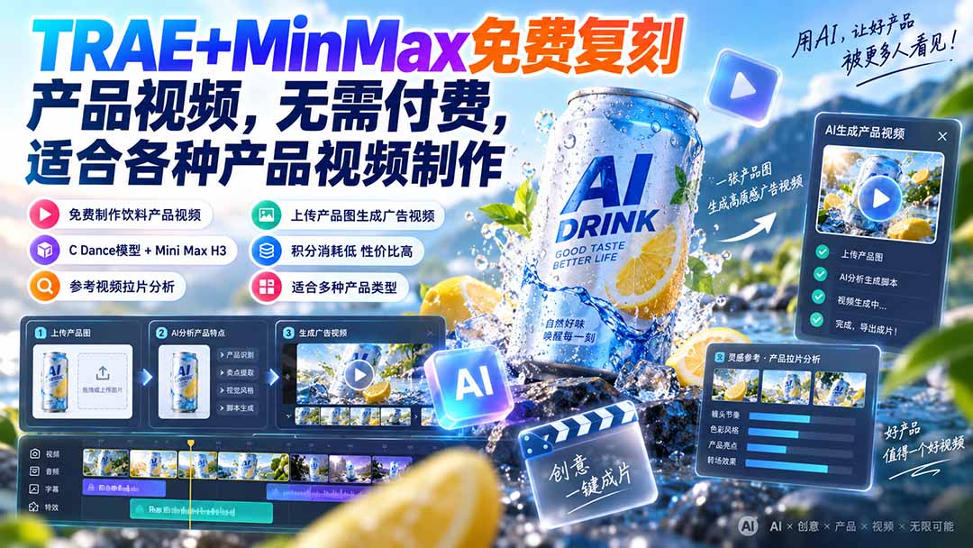 TRAE+MinMax免费复刻产品视频,无需付费,适合各种产品视频制作-紫橙资源网