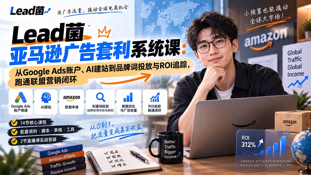 Lead菌亚马逊广告套利系统课:从Google Ads账户、AI建站到品牌词投放与ROI追踪,跑通联盟营销闭环-紫橙资源网