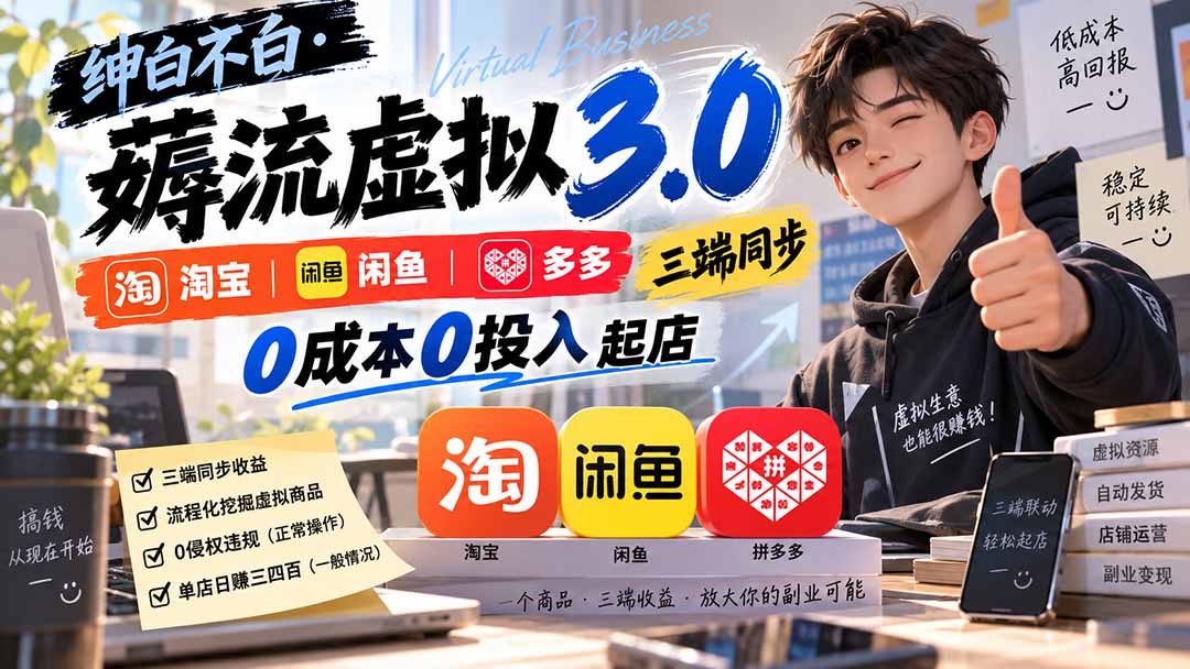 绅白不白·薅流虚拟3.0丨淘宝闲鱼多多三端同步丨0成本0投入起店(更新)-紫橙资源网